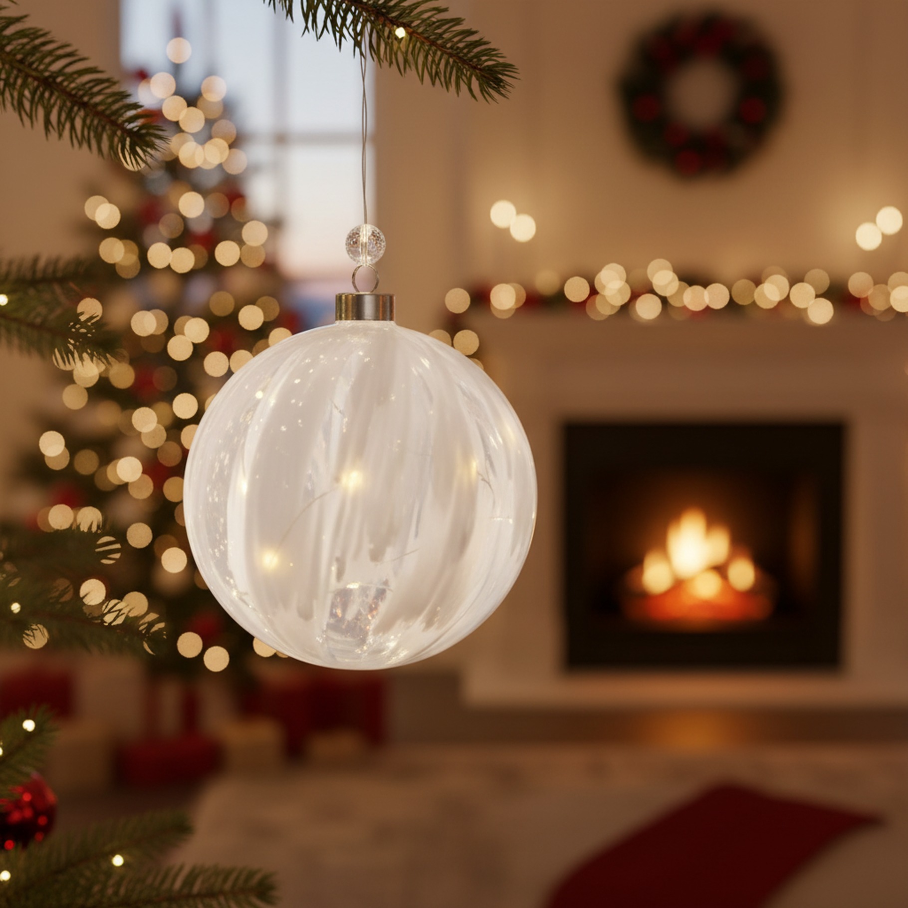 Glaskugel mit warm weißen LEDs