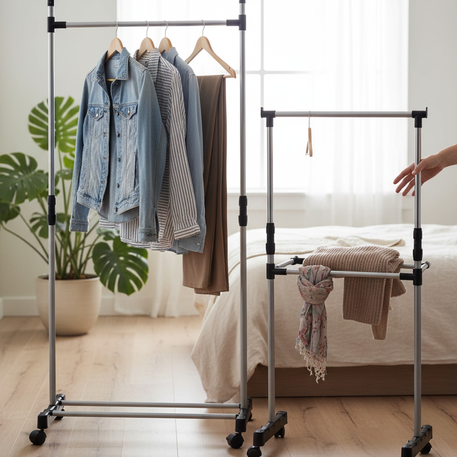 Eck-Garderobenständer mit 6 Rollen