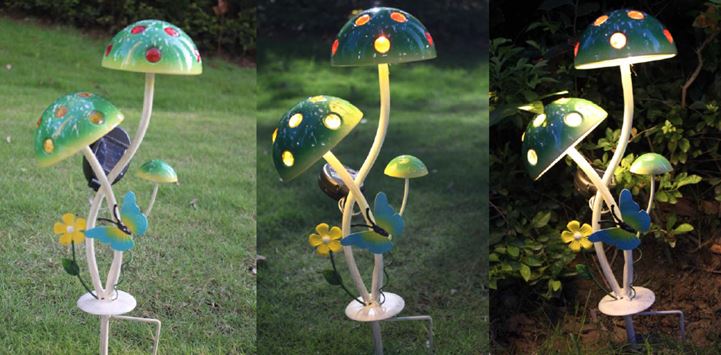 Solar Pilz doppelt, warm-weiße LED