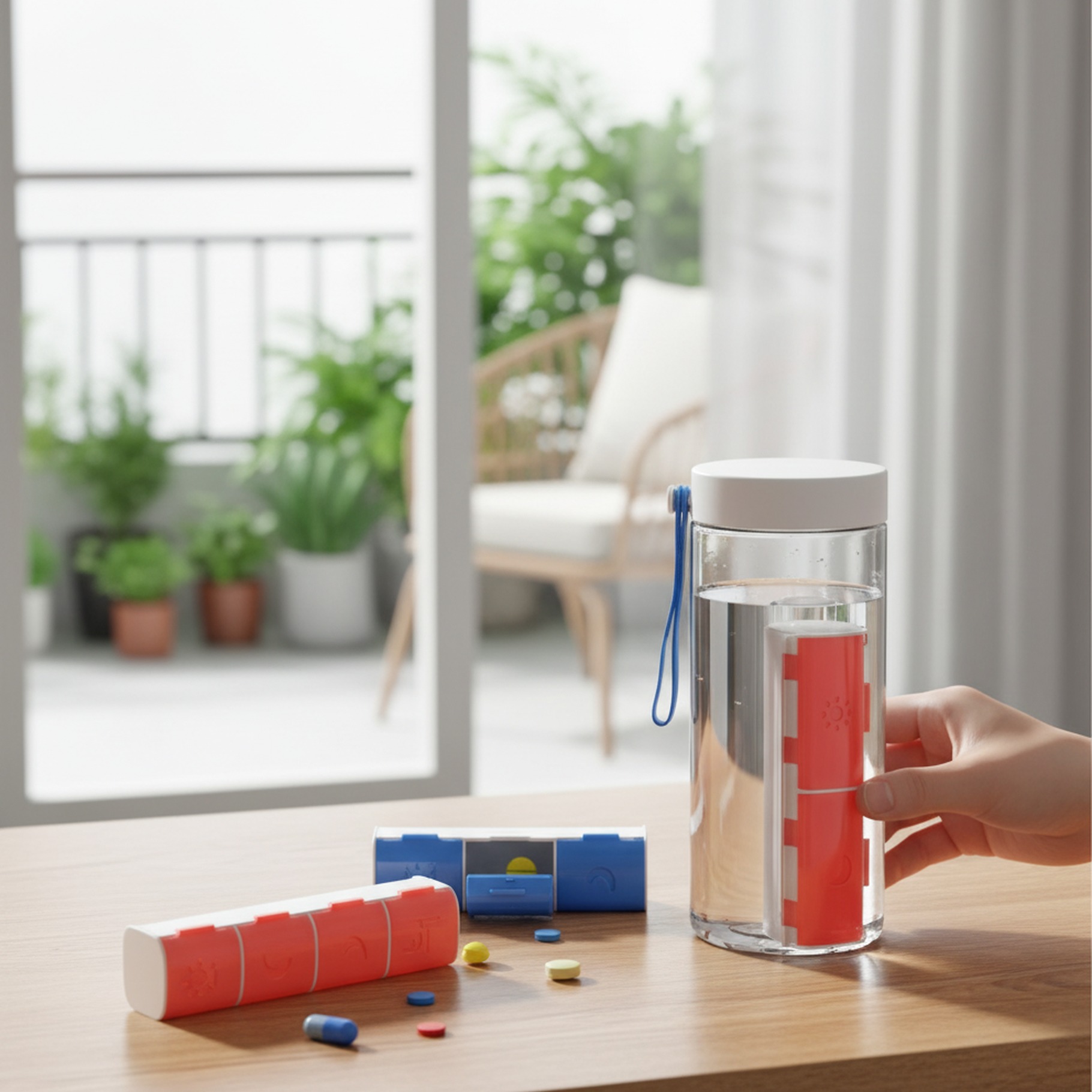 Trinkflasche mit Pillen-Aufbewahrung