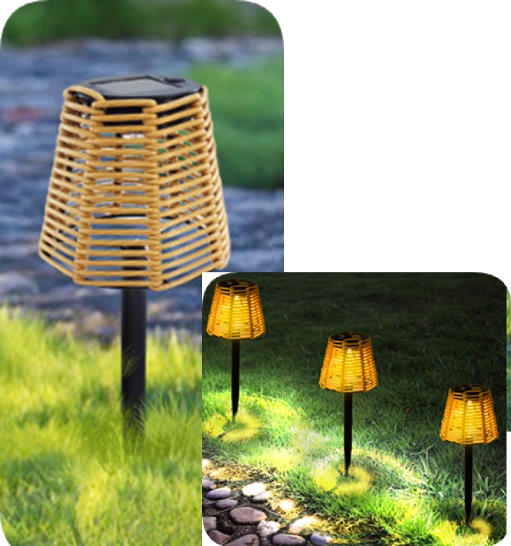 LED Solar Gartenstecker aus Rattan