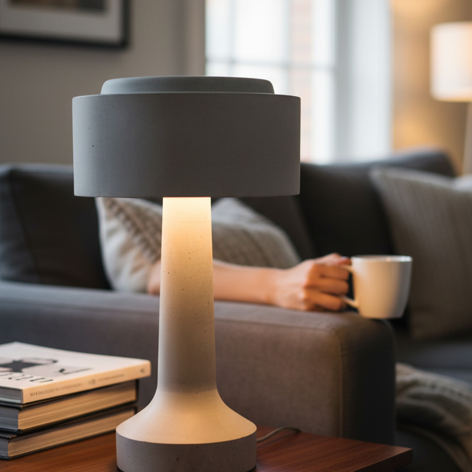 Solarlampe mit Fuß aus Zement