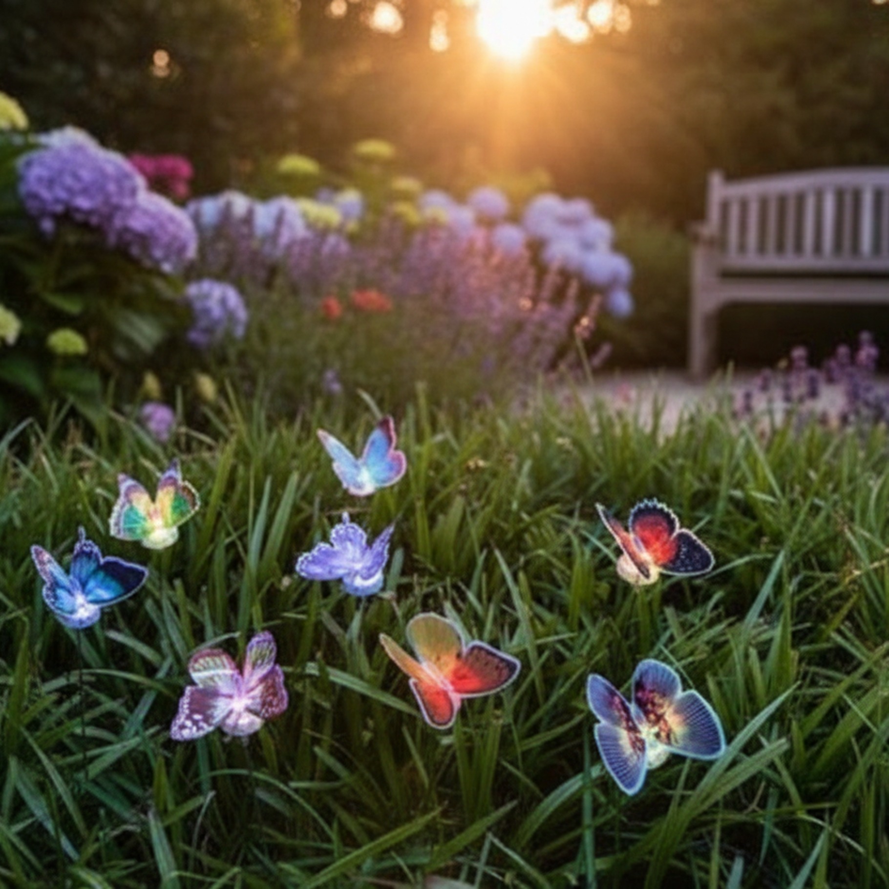 LED Gartenstecker-Lichterkette Schmetterlinge
