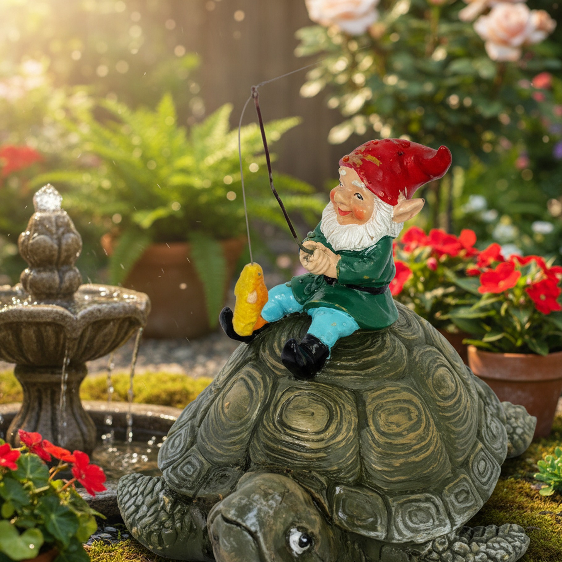 Teich Dekoration Gartenzwerg auf Schildkröte