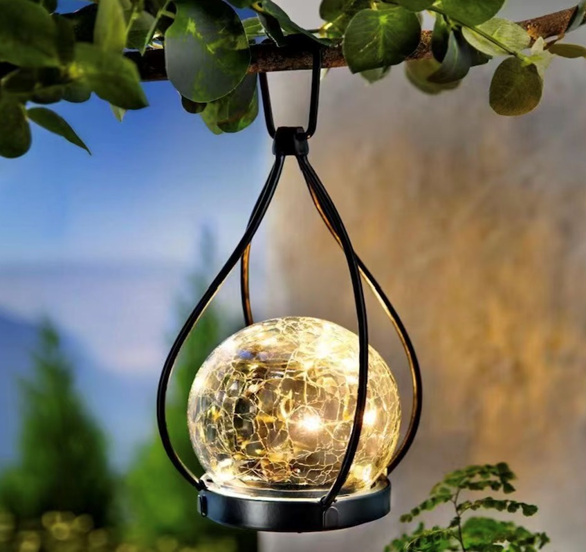 LED Solar Hängelampe Crackle Optik