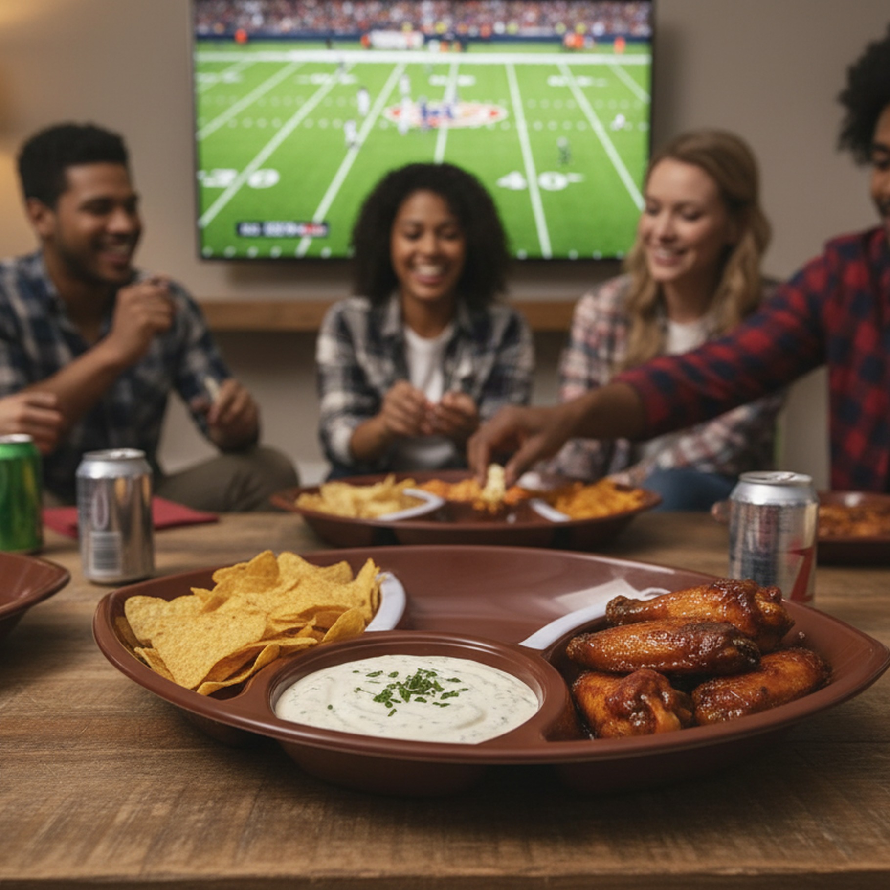 Plastikteller im Footballdesign, wiederverwendbar