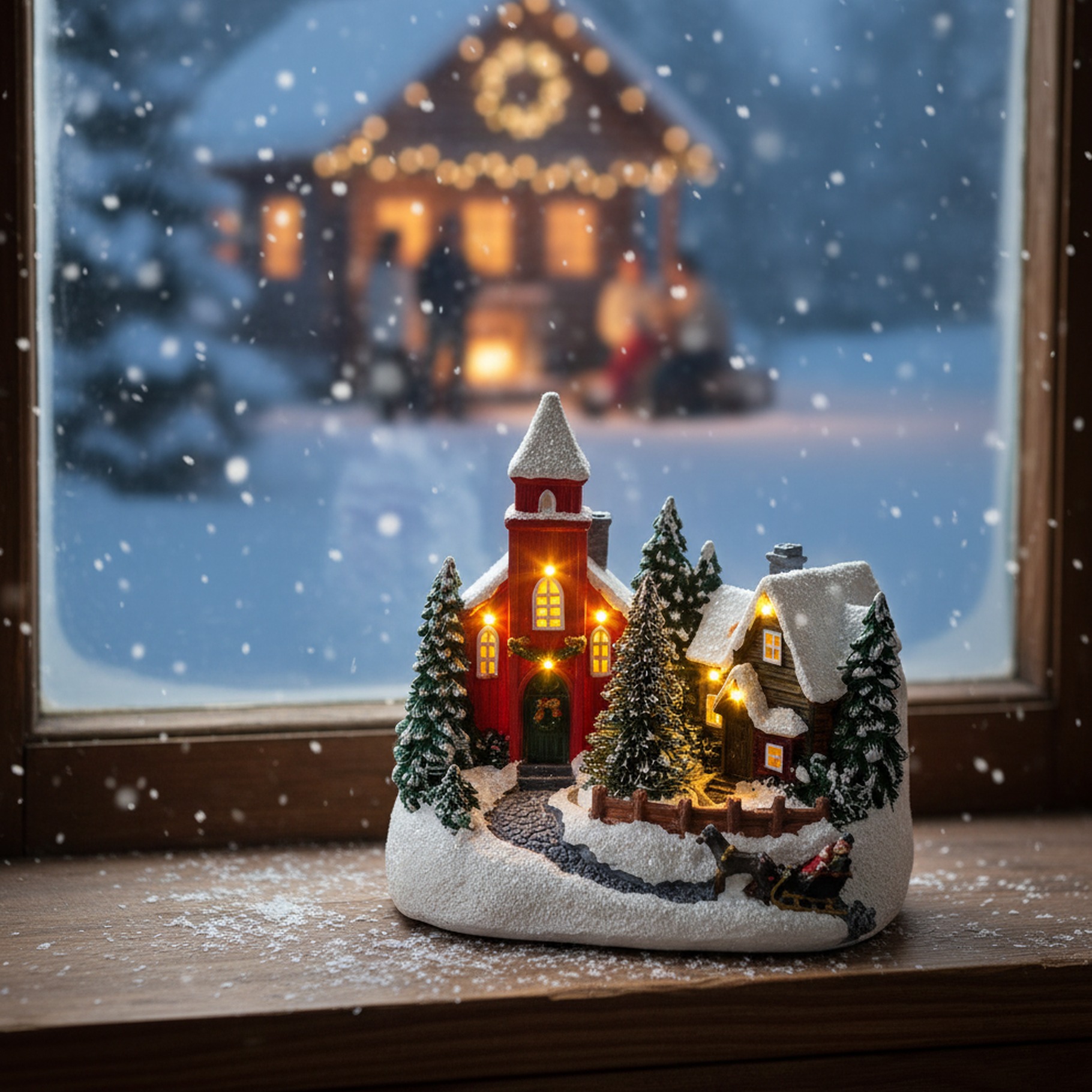 LED Weihnachtskirche mit Haus