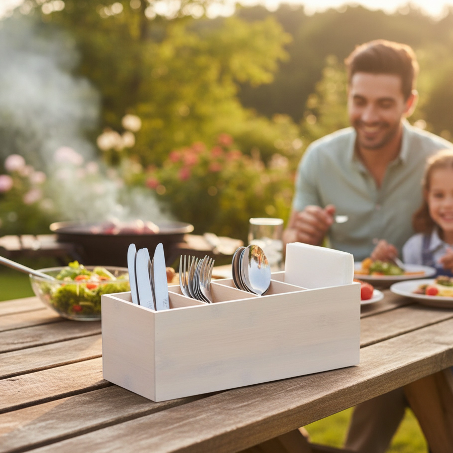 Besteckkasten aus Bambus, weiß