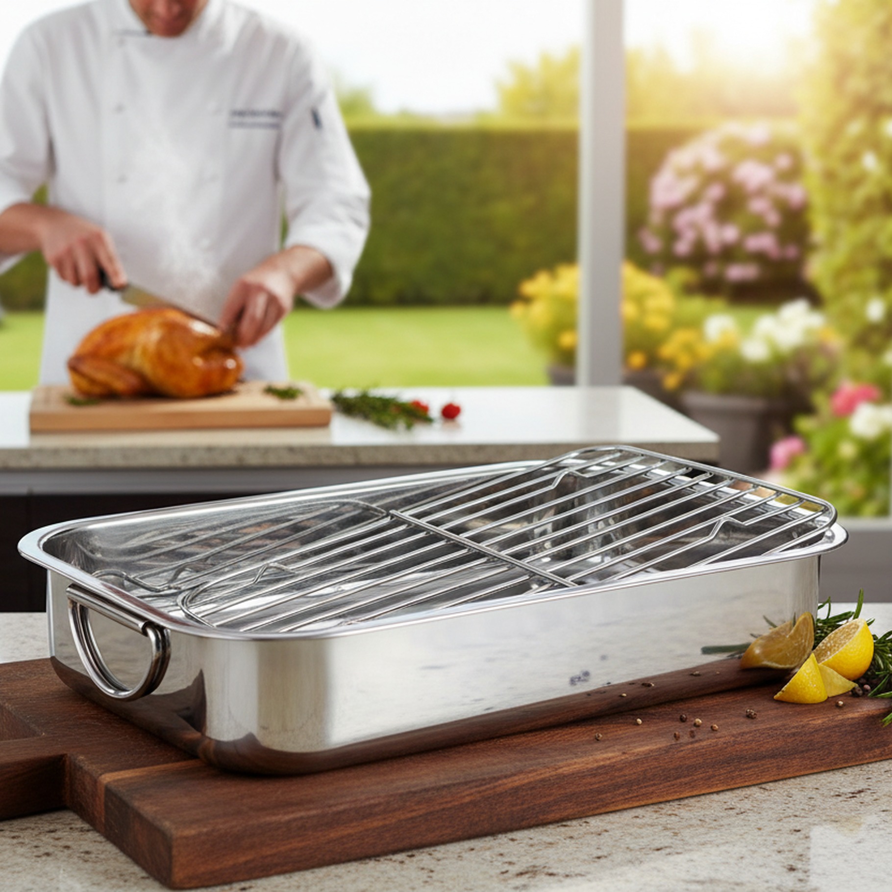 Auflaufform aus Edelstahl, 40 cm, mit Grillrost