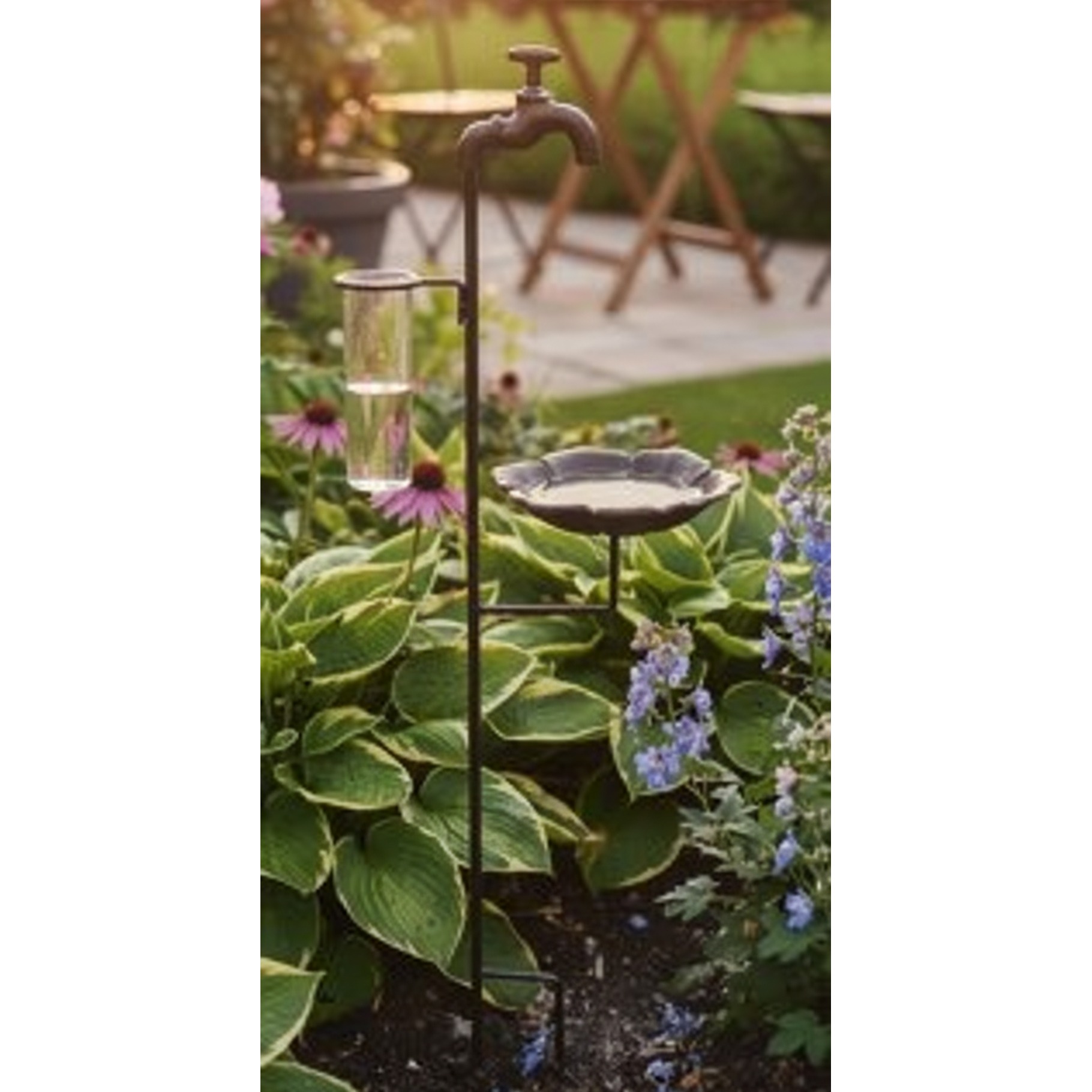 Vogeltränke mit Regenmesser, Gusseisen