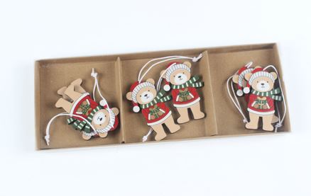 6er Set Holzbären Anhänger