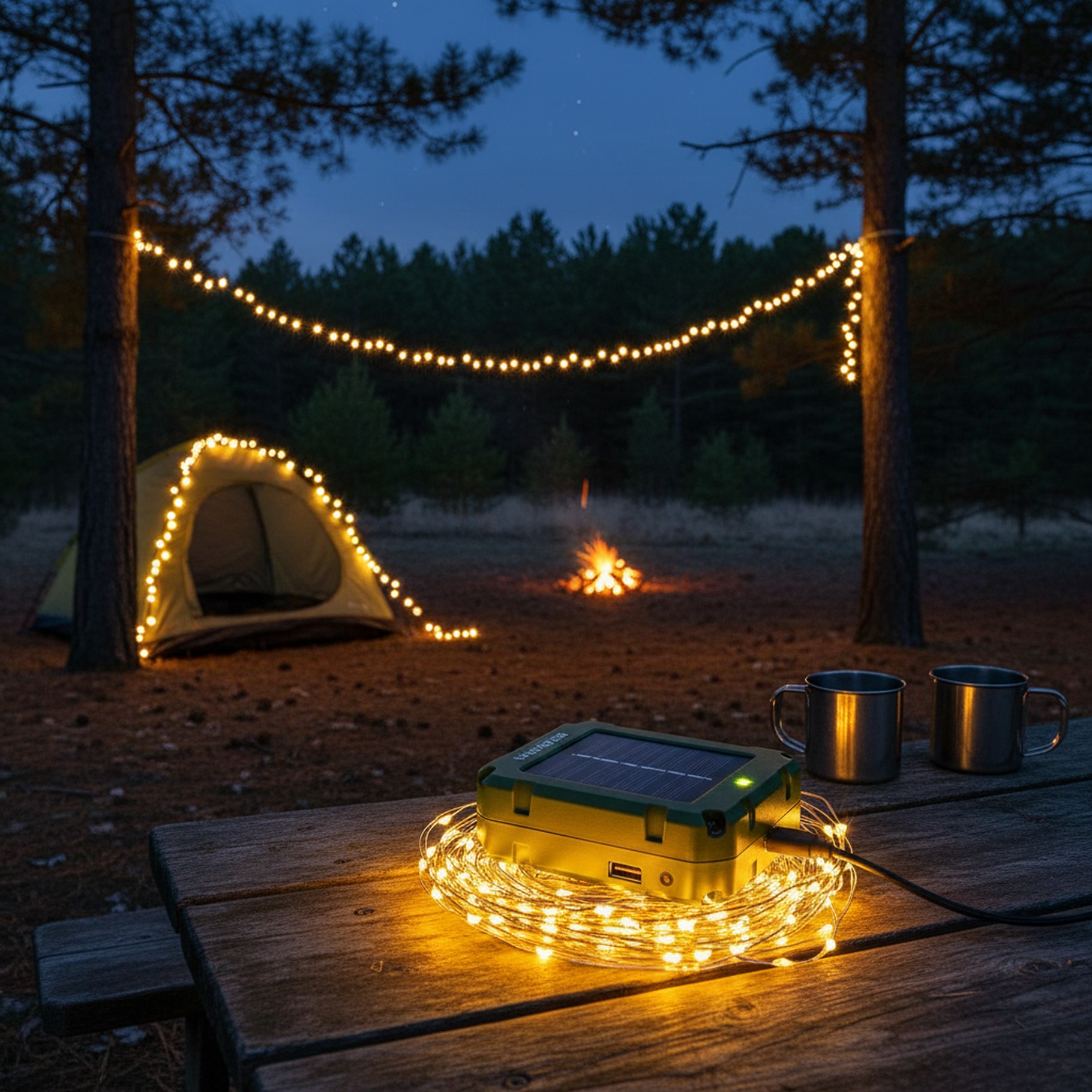 LED Solar-Campinglichterkette mit USB-Ladefunktion