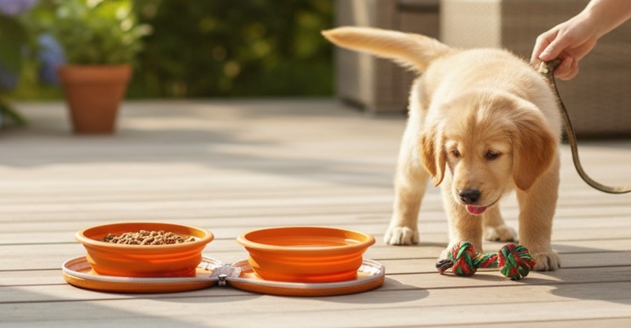 Tierschüssel faltbar mit Hundepfoten aufdruck