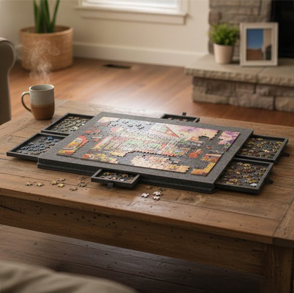 Puzzlebrett mit Auszügen, Filz, für 1500 Teile