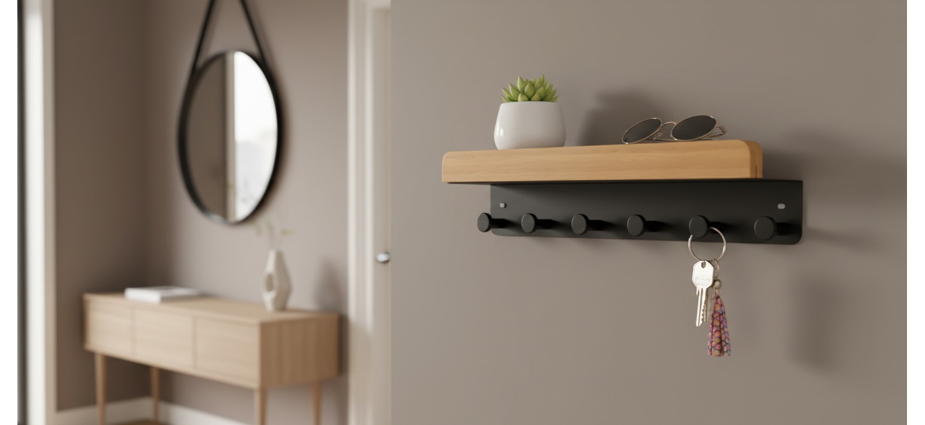 Schlüsselleiste mit Holz, schwarz