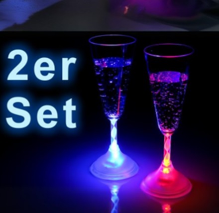 2er Set bunte Sektgläser mit LED