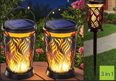LED Solar Gartenstecker 3 in 1 als 2er Set – mit Flammeneffekt
