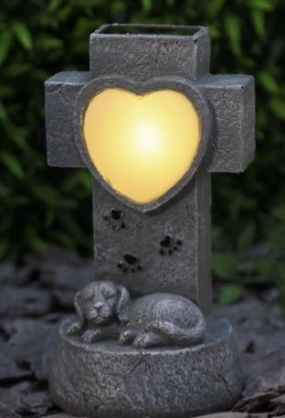LED Solar Kreuz Trauer mit & für Hund  – warm weiße LED