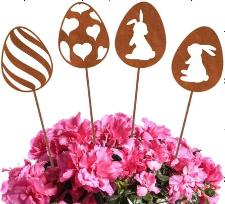 4er Set Gartenstecker aus Rost – 4 verschiedene Designs