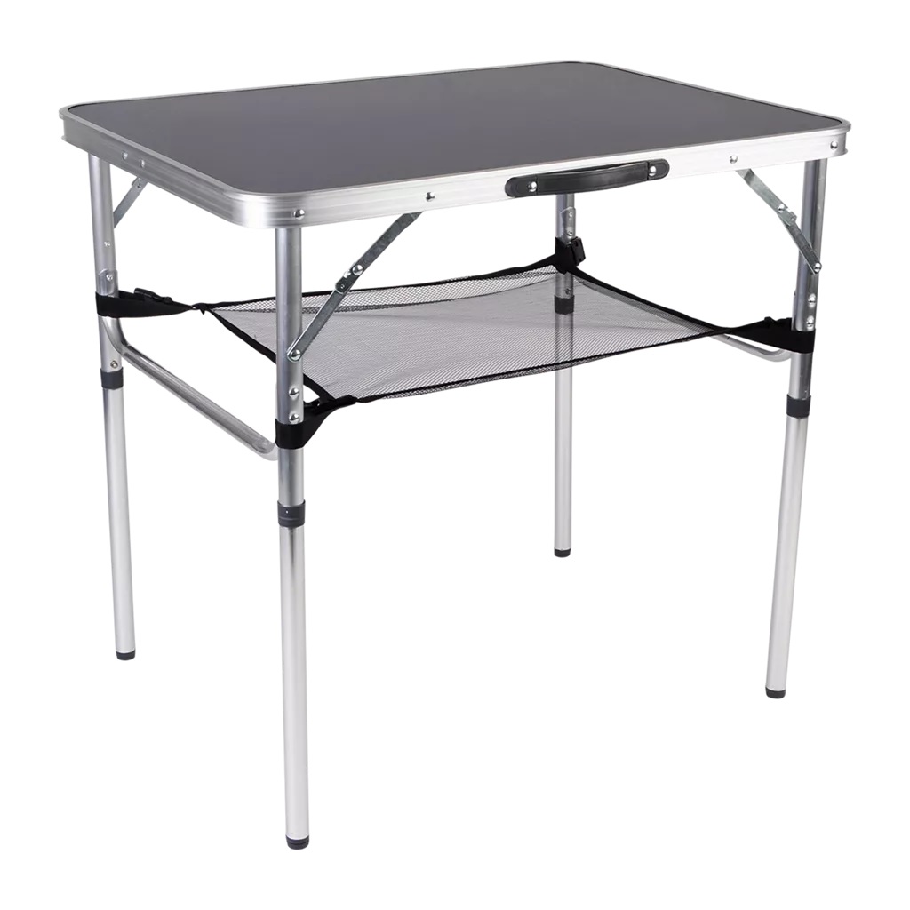 Campingtisch höhenverstellbar, mit Ablage – 75x55cm Höhe 69,5/33,5cm