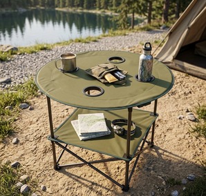 Campingtisch rund, faltbar – Durchmesser 70cm, Höhe 60cm