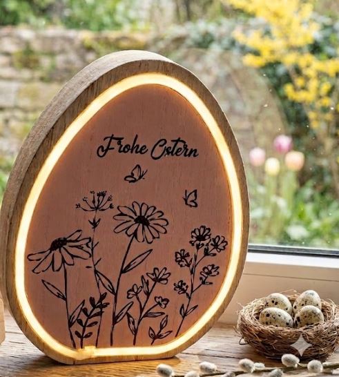 Deko Holz Ei mit LED – ca. 17,5 x 2,5 x 23 cm 