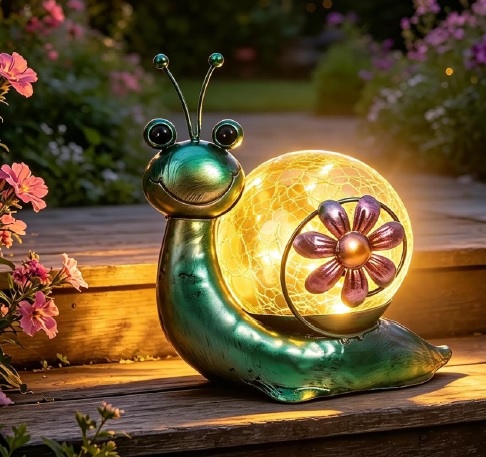 LED Solar Schnecke mit Crackleglas – ca 22 x 14 x 24cm
