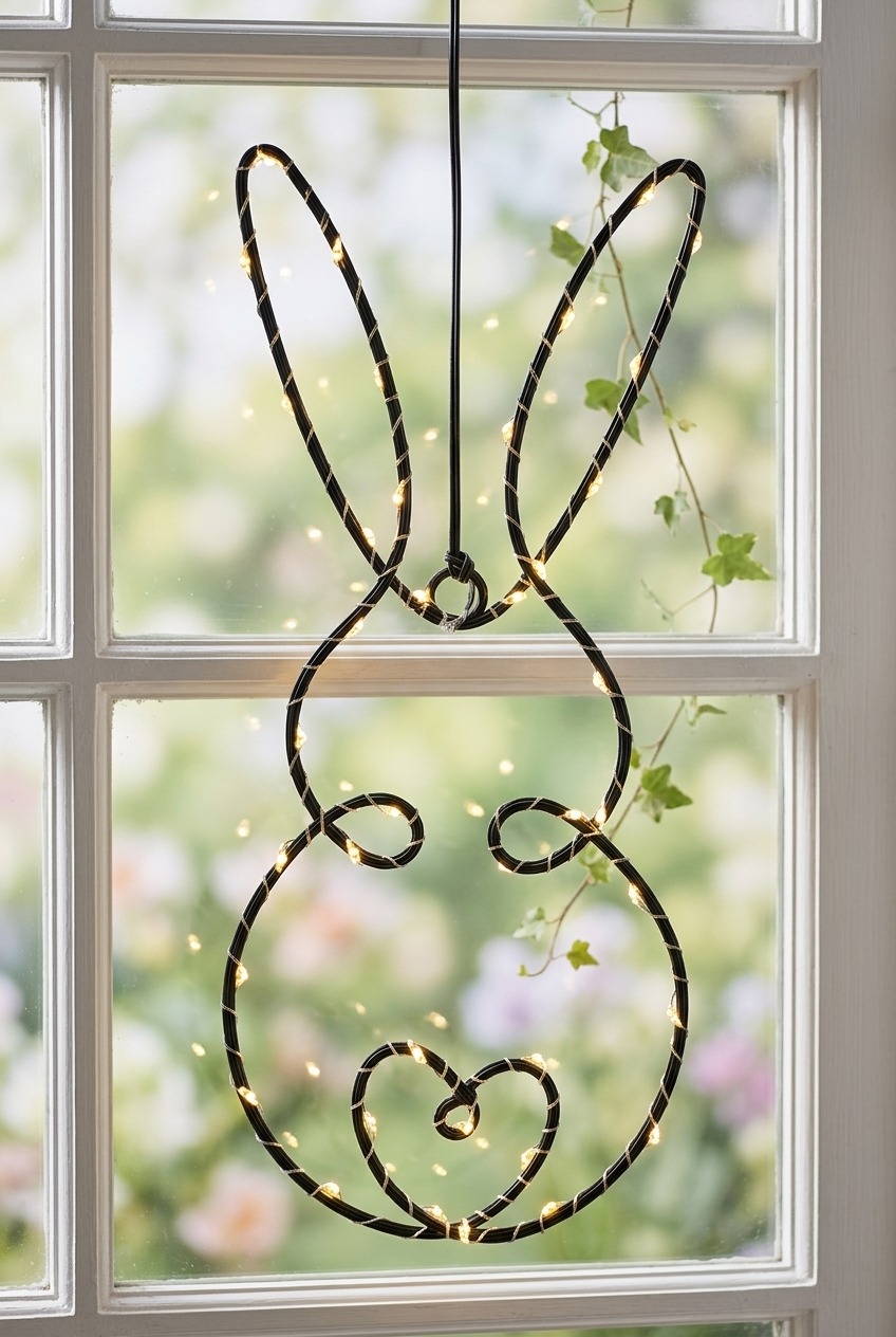 LED Fensterdeko im Hasen Design  – ca. 11 x 26 cm 